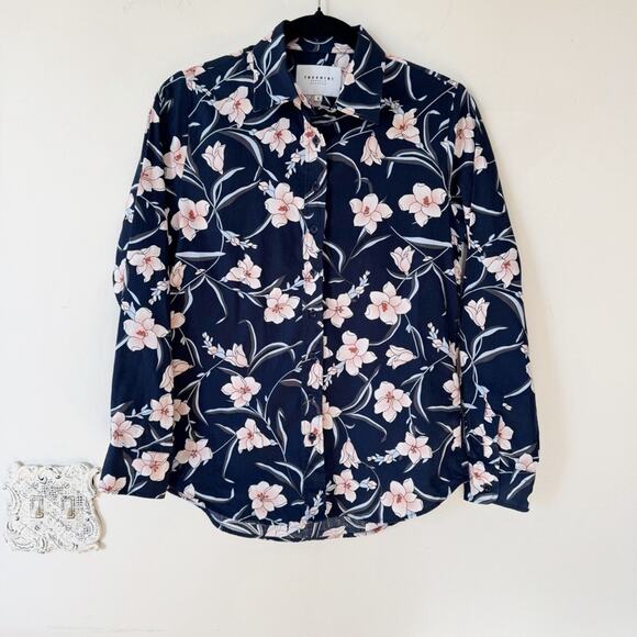 The Shirt by Rochelle Behrens Navy Floral Button Down - Picture 1 of 6